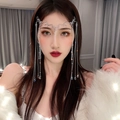 Exotic silver tassel forehead chain with crystal drops for a bridal hair accessory - 231204 Silver Tassel Pattern Headpiece