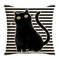 Halloween Kissenbezug aus Leinen mit schwarzer Katze und Streifen für das Sofa - Schwarze Katzenstreifen