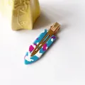 Minimalist acetate hair clip with blue pink and white marble pattern and gold metal base - 32# Acetate 7cm Seamless Clip