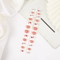 Pink and white square press-on nails with red flowers and heart designs, model Q012 - Q012 Pink White Flower Polka Dot