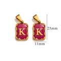 Gold rectangular pendant with magenta enamel finish and gold letter K engraving - Letter K