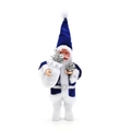 Standing blue velvet Santa Claus doll with silver gift bag and festive belt decoration - 504-Blue Velvet Style