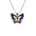 Collana dorata con ciondolo a farfalla in smalto blu e pietre preziose colorate - Blu