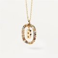 Gold letter B pendant necklace with multi-color zircons in an oval frame for women - Gold B