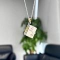 Silver book pendant necklace with gold accents and To My Hero engraving for men - Two-tone Spanish My Little Hero