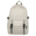 Mochila ejecutiva impermeable en tela oxford crema con grandes bolsillos y hebillas negras - Gris