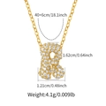 Detail view of gold letter R pendant with cubic zirconia and chain size measurements - Letter R Style (KN0422-R)