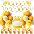 Bright sunshine theme birthday party set with banner, balloons and cake toppers - Sunshine 4-Piece Set