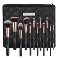 Set di 12 pennelli trucco nero e oro rosa con pochette trapuntata e zip - Borsa a Quadretti Nera RC da 12 Pezzi