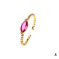 Adjustable beaded band ring in 18K gold plated copper with marquise pink zircon - Red Corundum Marquise / Adjustable Open
