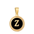 18K gold plated lace pendant with black drip oil finish and letter Z charm - Letter Z