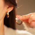 Vintage 18K gold-plated beaded earrings with tiger eye stones for women's elegant fashion - 14K Gold Plated Silver Earring Post Oval Faux Tiger Eye Earring