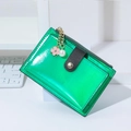 Green glossy PU leather multi-slot wallet with pink flower pearl pendant charm - Green