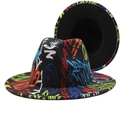 Graffiti print wool fedora hat for men and women featuring vibrant street art patterns - M (56-58cm) / 02 Black Graffiti