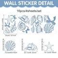 Watercolor ocean wall stickers set with blue shells and stars size chart for home decor - Blue Ocean Creature Pattern (CT24Y11595T_T) / Four Sheets Per Set