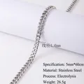 Detailed view of silver stainless steel 5mm Cuban link chain showing 1.6mm wire diameter - 5mm Silver-21cm Bracelet