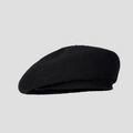 Close-up of black knitted beret showing thick yarn texture and tight weave detail - M (56-58cm) / Black