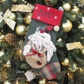 Chaussette de Noël verte et rouge avec Père Noël, broderie Joy et hauteur 48cm - T-35035A Style Père Noël