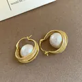 Orecchini di perle geometrici eleganti con design a nido d'oro multistrato materico - 1# Chiusura a Scatto-Placcato Oro / Oro