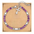 Bohemian style beaded bracelet with purple natural stone, silver beads and cross charm - Cross Pendant (Bless Card) / With Card / Purple Imperial Stone