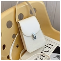 Close-up of white embossed PU leather texture and silver metal lock on a shoulder bag - Off White