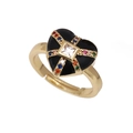 Gold plated evil eye heart ring with colorful zircon inlays on white background - Adjustable Open / Black
