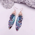 Blue-purple gradient butterfly wing earrings with rose gold floral hook and crystals - Green Painted-Rose Gold