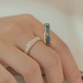 Baroque style enamel rings in blue and white with gold patterns and sparkling zircon - Niche Enamel Ring Ljz-105 / Adjustable Open