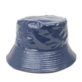 Deep blue glossy patent leather bucket hat with waterproof finish and stitched brim - One Size(58cm) / Navy Blue