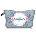 Detail of floral Mother's Day makeup bag with Happy Mother's Day text and black zipper - Light Gray Floral Style (73167)
