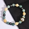 Bracciale di perline in agata e occhio di tigre con ciondolo a corona vintage verde e giallo - Pietra Naturale Mista Nuovo 01