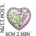 Pink heart embroidery patch with green leaf patterns and size markers in 6cm x 5.5cm - Pink Textured Heart Style (16号)