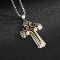 Double-layered stainless steel cross pendant necklace in silver and gold duo-tone finish - Thickened Two-tone Gold - Single Pendant