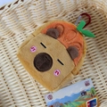 Cute Capybara plush coin purse with orange hat and red carabiner in a woven basket - 10cm / Orange Style