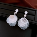 Detailed close-up of tiered white shell disc earrings with silver beads and zircon studs - Silver (25# Real Gold Plated Silver Earring Post)
