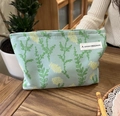 Mint green canvas cosmetic bag with floral embroidery and A GOGO label - Aoki Fragrance Style