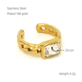 Macro shot of 18K gold plated stainless steel ring with rectangular zircon and chain texture - Hollow Chain Texture with Rectangle White Zircon (846)