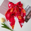 Halloween red oversized hair bow with ghost pumpkin patterns and long streamers - Red Pumpkin Ghost