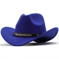 Detail of navy blue felt cowboy hat featuring a braided leather band with metal studs - M (56-58cm) / Royal Blue (JXF-548)
