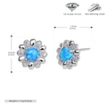 Detail of S925 silver sunflower earrings with blue opal center and zircon accents - Blue Opal - Silver