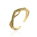Eleganter 18K vergoldeter offener Ring mit geometrischer Welle und grünem Zirkonia - Einstellbar Offen / Gold (Grüner Zirkon V-Form)