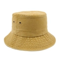 Detail of mustard yellow washed cotton bucket hat with metal eyelets and stitched brim - Yellow