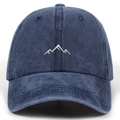 Washed navy blue cotton baseball cap featuring minimalist mountain embroidery on the front - Adjustable Free Size / Navy Blue