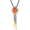 Bolo tie with red agate gemstone in golden crown setting and black leather cord - 32 (Gold with Red Agate Texture)