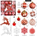 45-piece red, white, and silver Christmas tree ornament set with reindeer and snowflakes - New MJBK05 Red White Reindeer