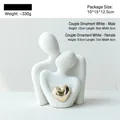 Modern abstract couple figurine in matte white with golden heart ceramic decoration - Mini Large / Platinum