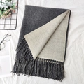 Double-sided cashmere scarf in dark grey and beige with fringes on white sheet - 8# Heather Grey