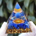 Handcrafted Orgonite pyramid with lapis lazuli, gold foil, and flower of life motif - Lapis Lazuli Mandala / Small