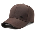 Men's dark brown casual baseball cap with metal sports badge and woven brim trim - Metal Label Coffee