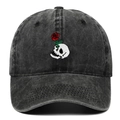 Casquette baseball noire délavée avec broderie tête de mort et rose style rétro street - Noir